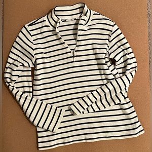 L.L. Bean 100% Cotton Sweater 1/4 Zip Ivory and Navy Stripe M